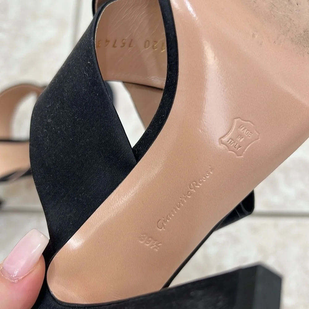 NEW Gianvitto Rossi BLACK Bow Mule Heeled Sandals